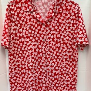 Vibrant Red and White Women's Button Down Shirt